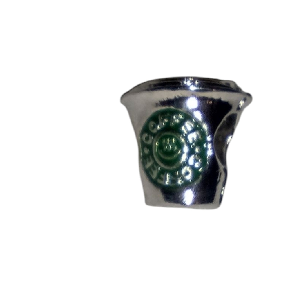 Silver and Green Coffee Cup Charm